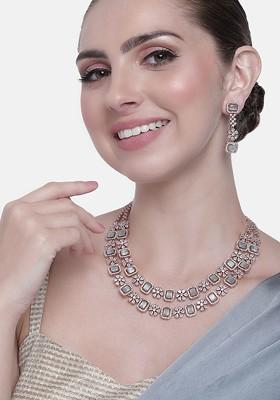 Rose Gold Cz Gold Plated Necklace Set