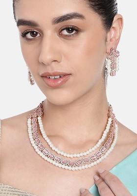 Pink Solid Gold Plated Necklace Set