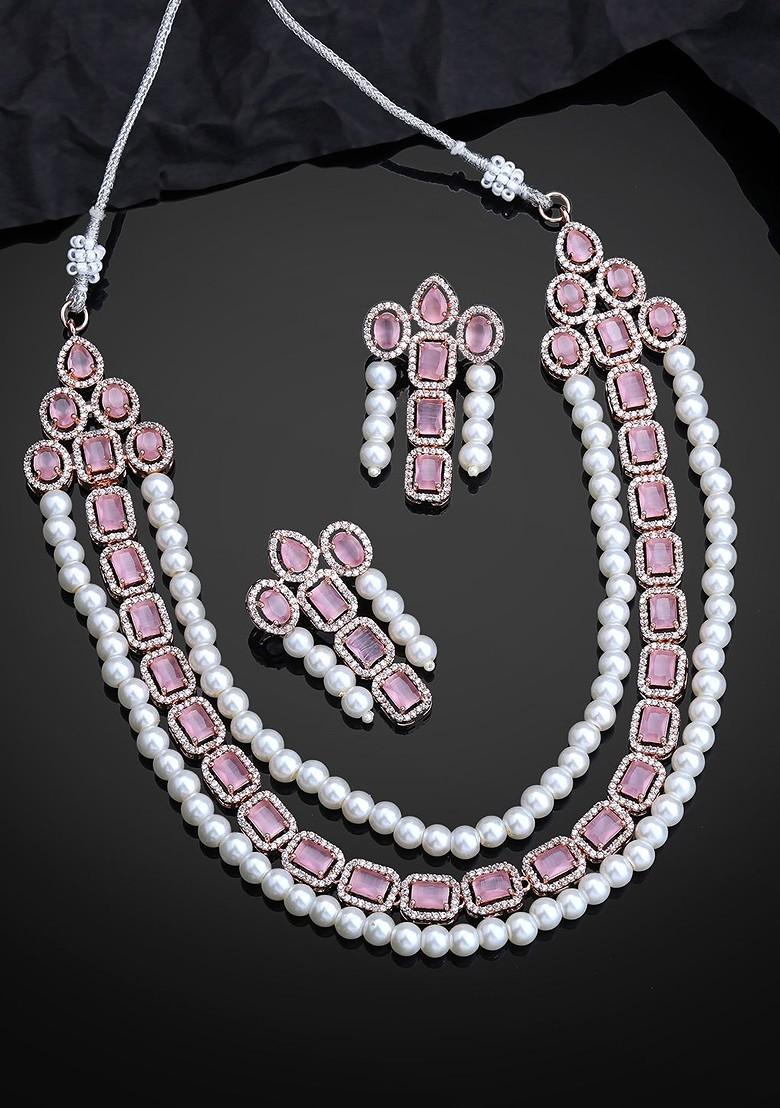 Pink Solid Gold Plated Necklace Set
