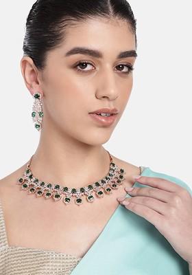 Green Solid Gold Plated Necklace Set