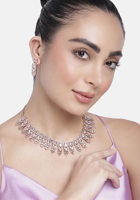 White Studded Gold Plated Necklace Set