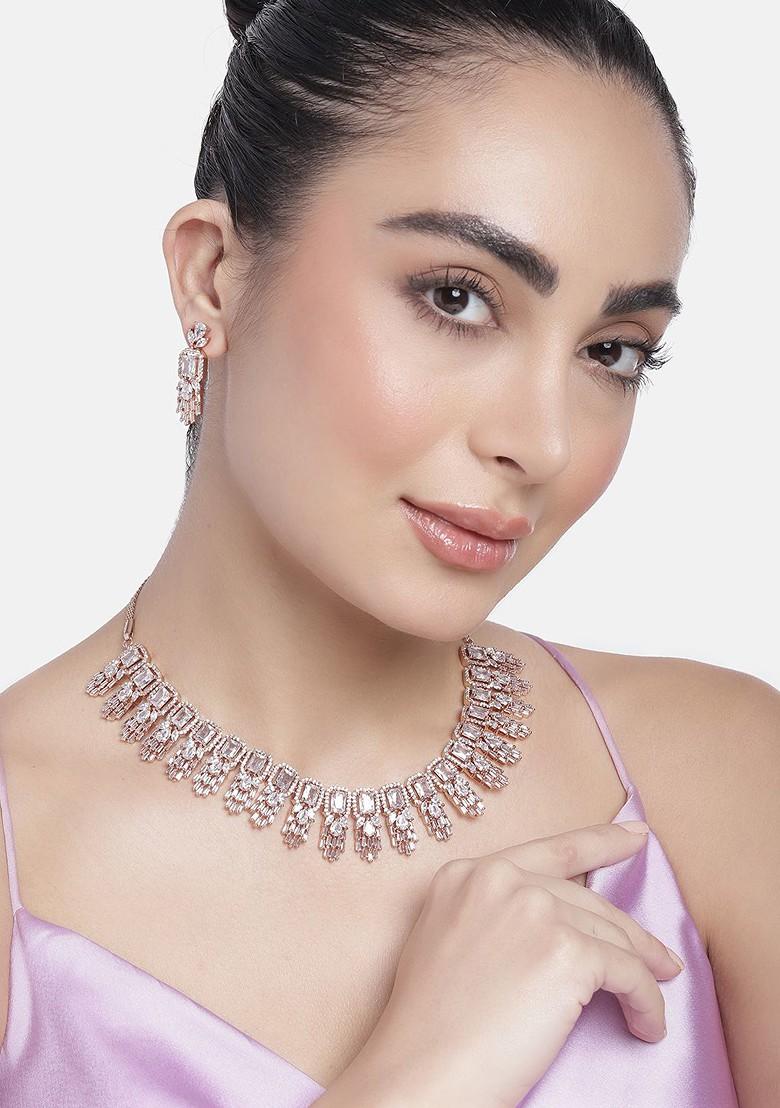 White Studded Gold Plated Necklace Set