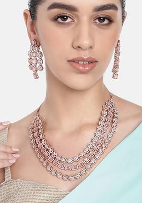 Pink Solid Gold Plated Necklace Set