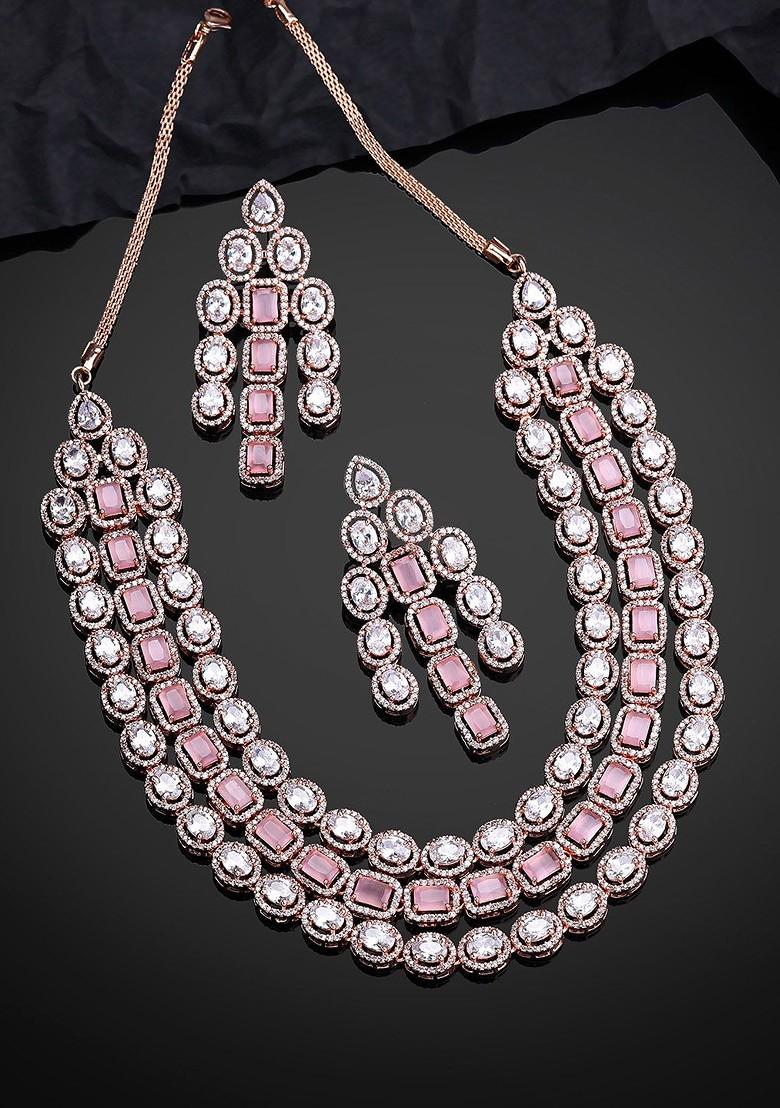 Pink Solid Gold Plated Necklace Set