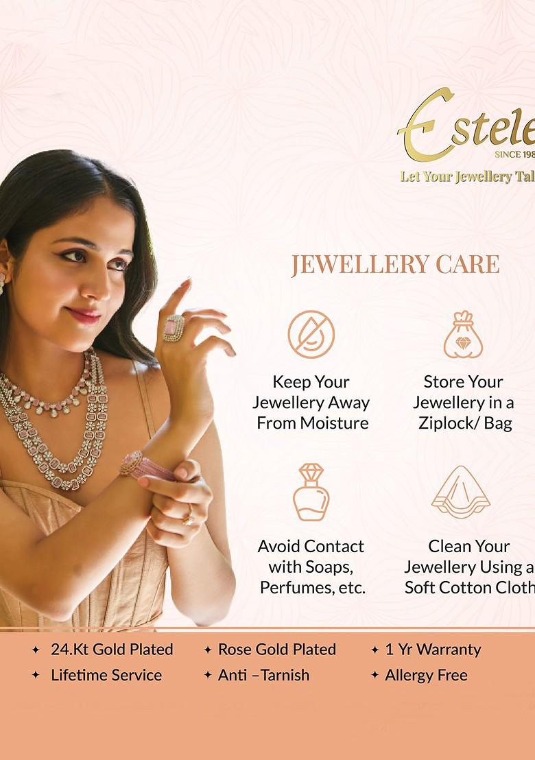 Pink Solid Gold Plated Necklace Set