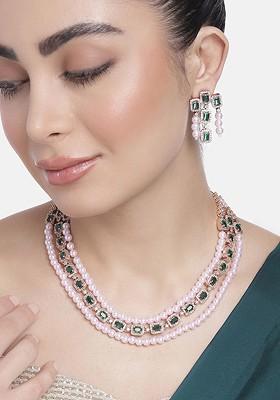 Green Solid Gold Plated Necklace Set