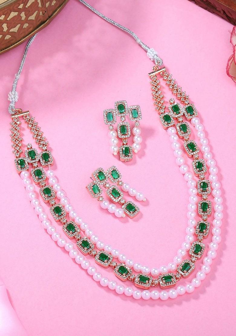 Green Solid Gold Plated Necklace Set