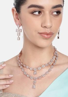 White Solid Gold Plated Necklace Set
