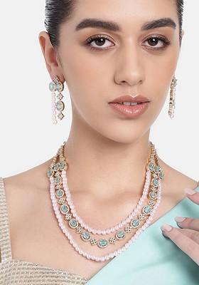 Green Solid Gold Plated Necklace Set