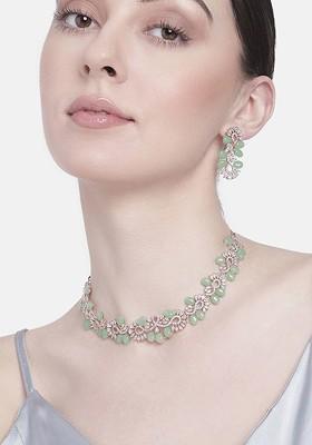 Green Solid Gold Plated Necklace Set