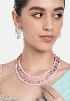 Pink Solid Gold Plated Necklace Set