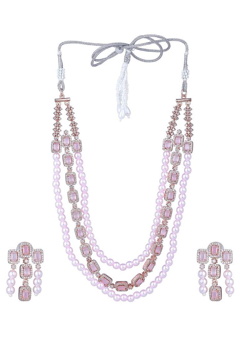 Pink Solid Gold Plated Necklace Set