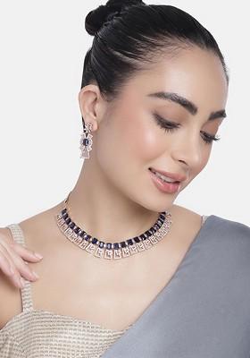 Navy Blue Studded Gold Plated Necklace Set