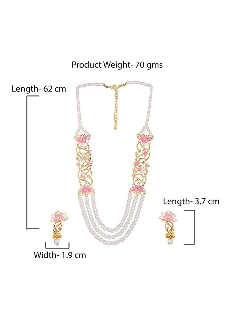 Pink Studded Gold Plated Necklace Set