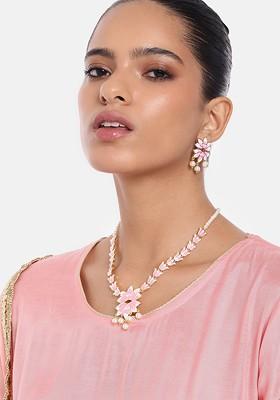 Pink Studded Gold Plated Necklace Set
