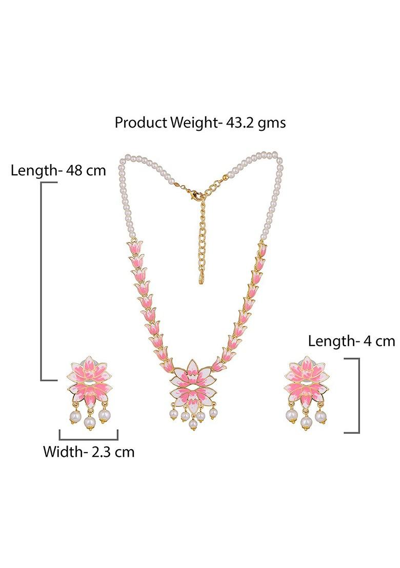 Pink Studded Gold Plated Necklace Set