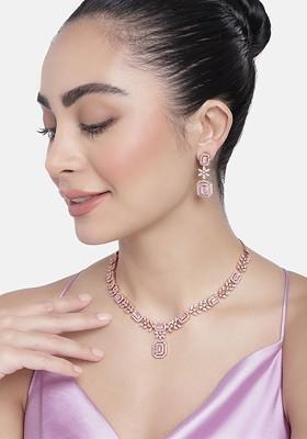 Rose Gold Studded Gold Plated Necklace Set