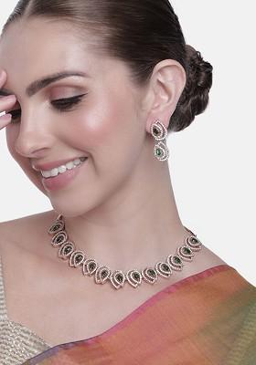 Green Studded Gold Plated Necklace Set