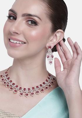 Pink Studded Gold Plated Necklace Set