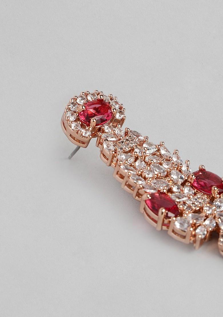 Pink Studded Gold Plated Necklace Set