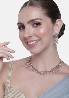 Rose Gold Cz Gold Plated Necklace Set