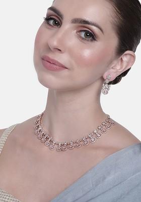 Pink Studded Gold Plated Necklace Set