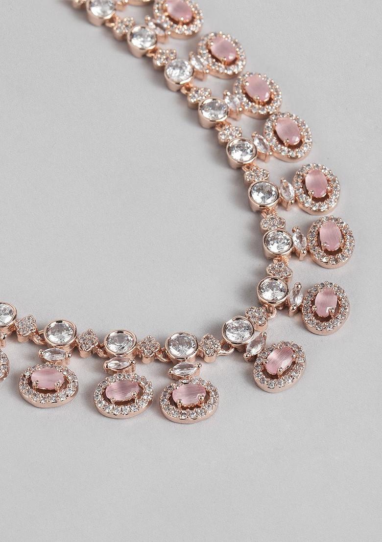 Pink Studded Gold Plated Necklace Set