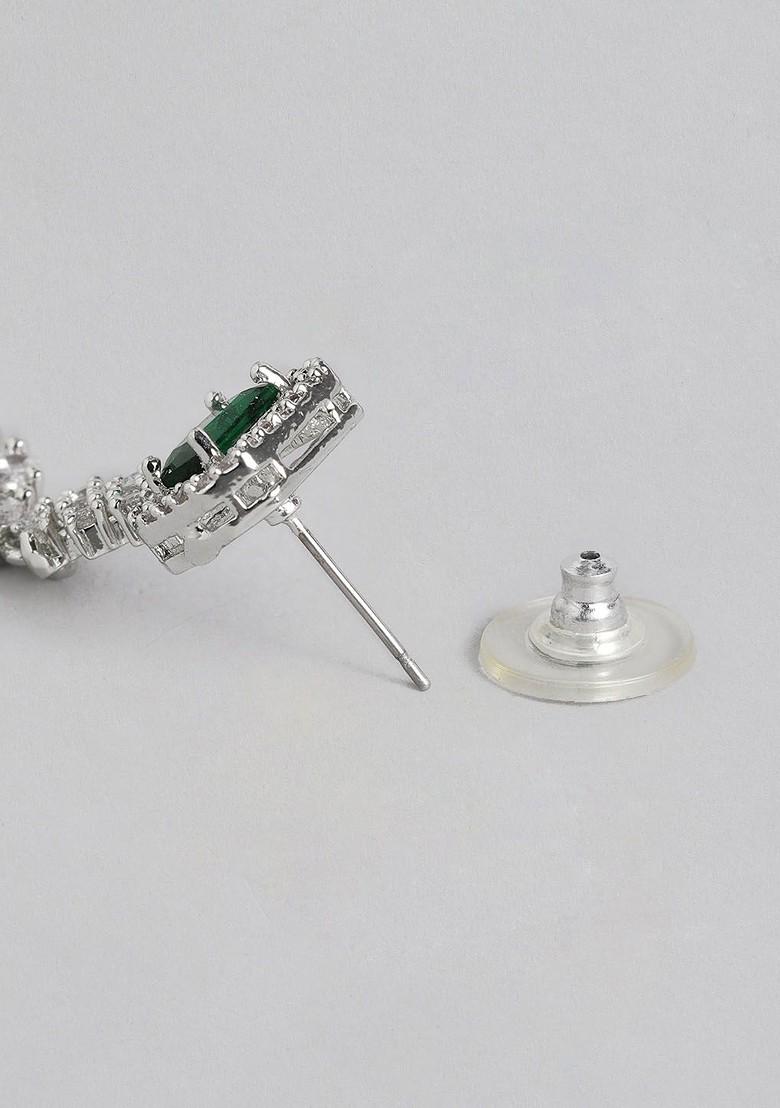 Green Studded Rhodium Plated Necklace Set