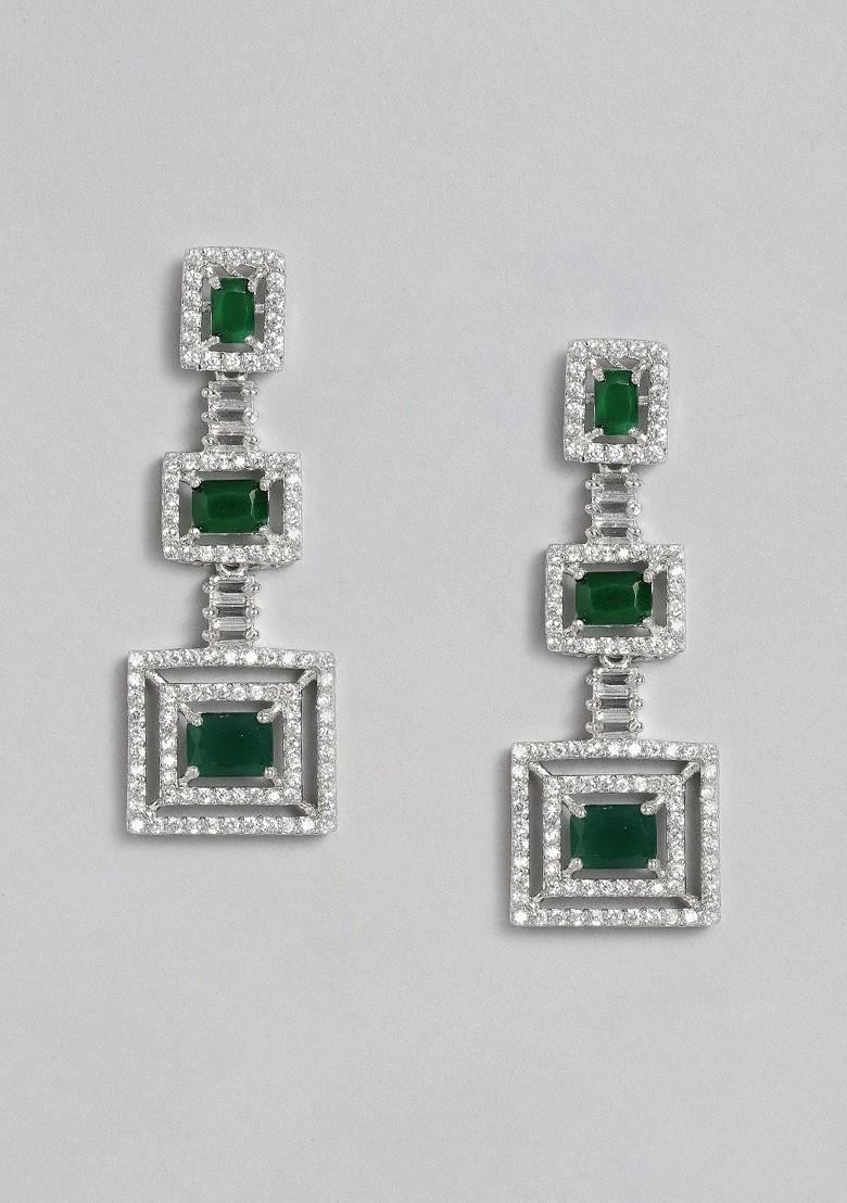 Green Studded Rhodium Plated Necklace Set