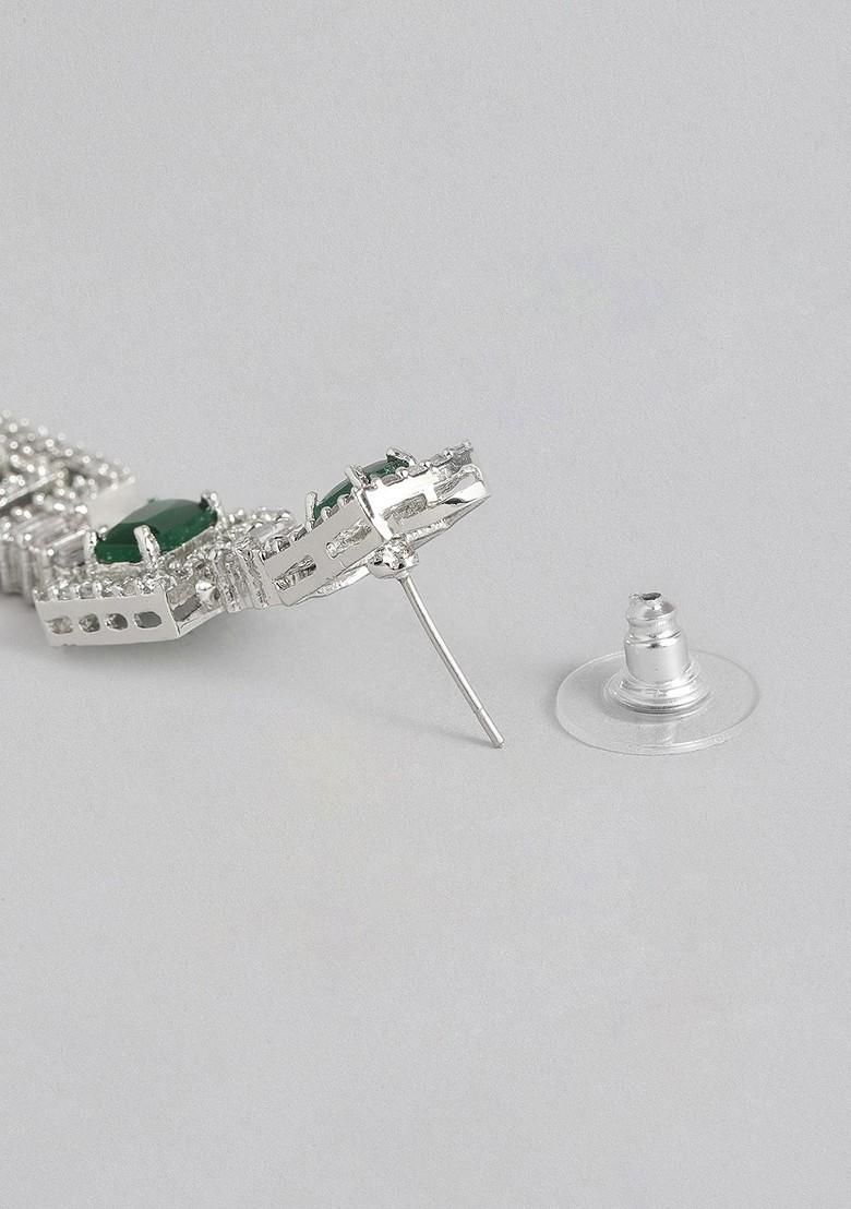 Green Studded Rhodium Plated Necklace Set