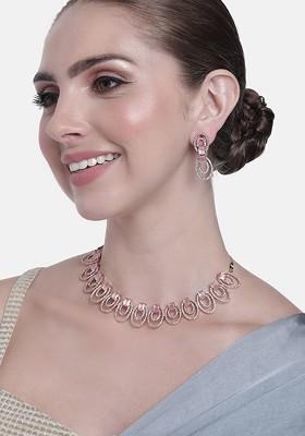 Pink Studded Gold Plated Necklace Set