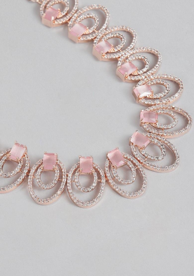 Pink Studded Gold Plated Necklace Set