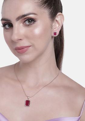 Pink Studded Gold Plated Necklace Set