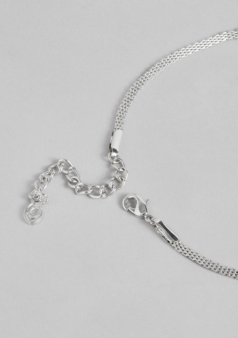 Green Studded Rhodium Plated Necklace Set