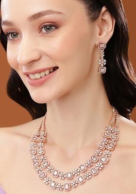 Rose Gold Cz Gold Plated Necklace Set