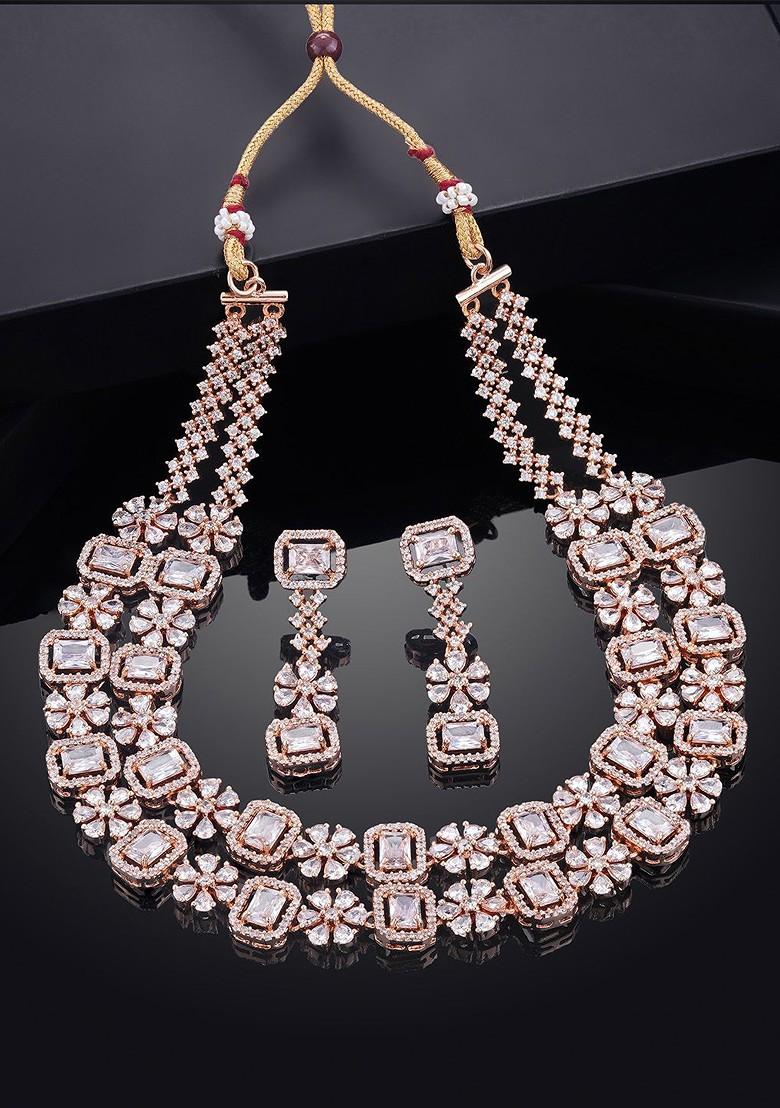 Rose Gold Cz Gold Plated Necklace Set