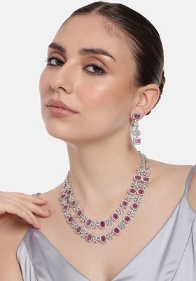 Silver Studded Rhodium Plated Necklace Set