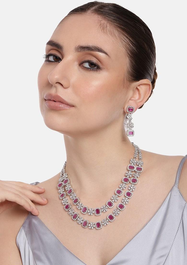 Silver Studded Rhodium Plated Necklace Set
