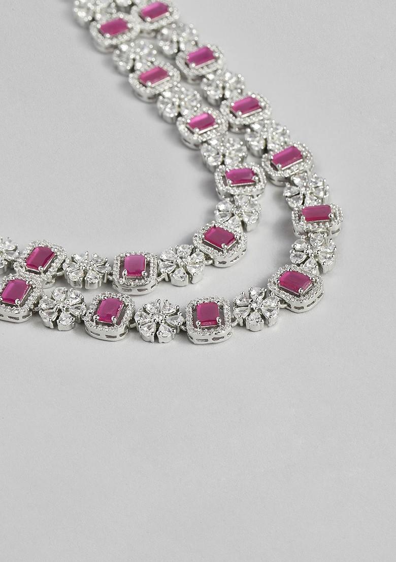 Silver Studded Rhodium Plated Necklace Set