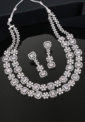 Silver Studded Rhodium Plated Necklace Set