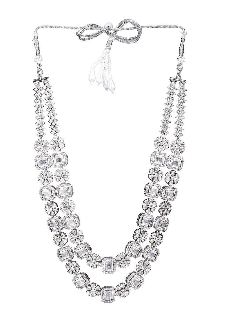 Silver Studded Rhodium Plated Necklace Set