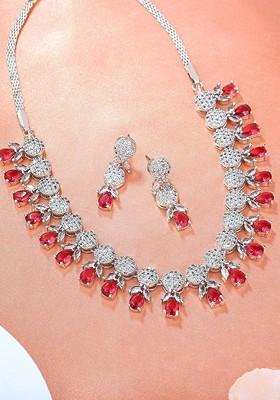 Silver Studded Rhodium Plated Necklace Set