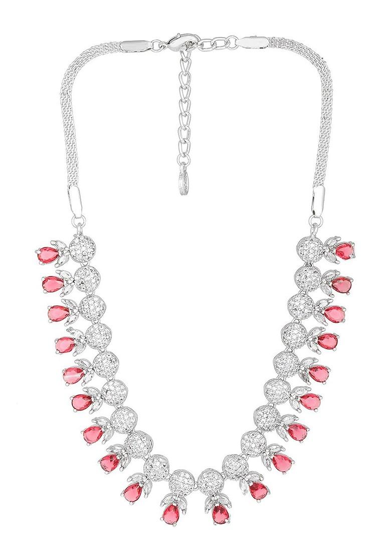 Silver Studded Rhodium Plated Necklace Set