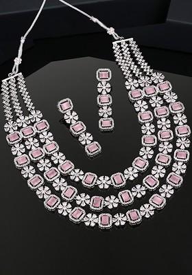 Silver Studded Rhodium Plated Necklace Set