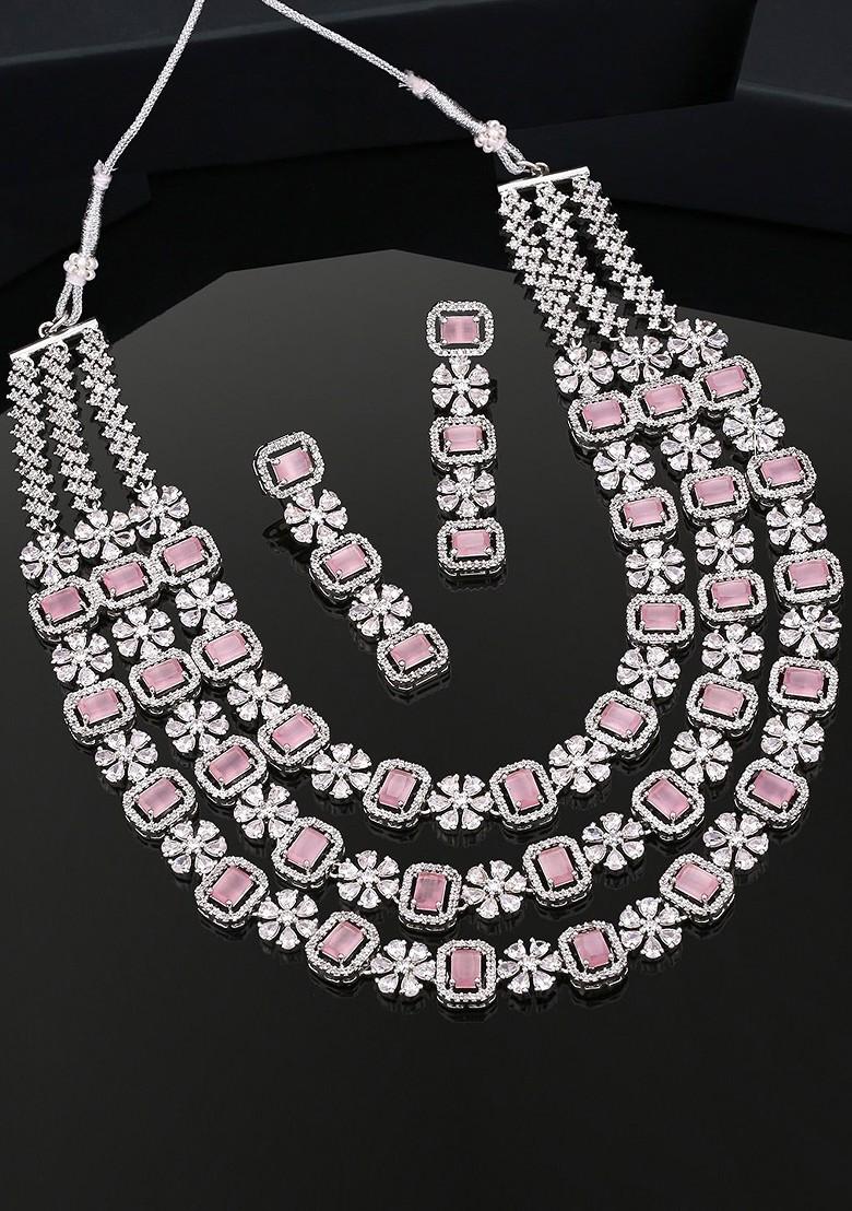Silver Studded Rhodium Plated Necklace Set