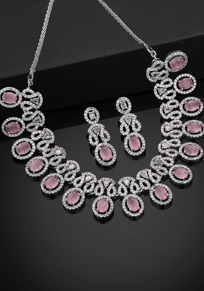 Silver Studded Rhodium Plated Necklace Set
