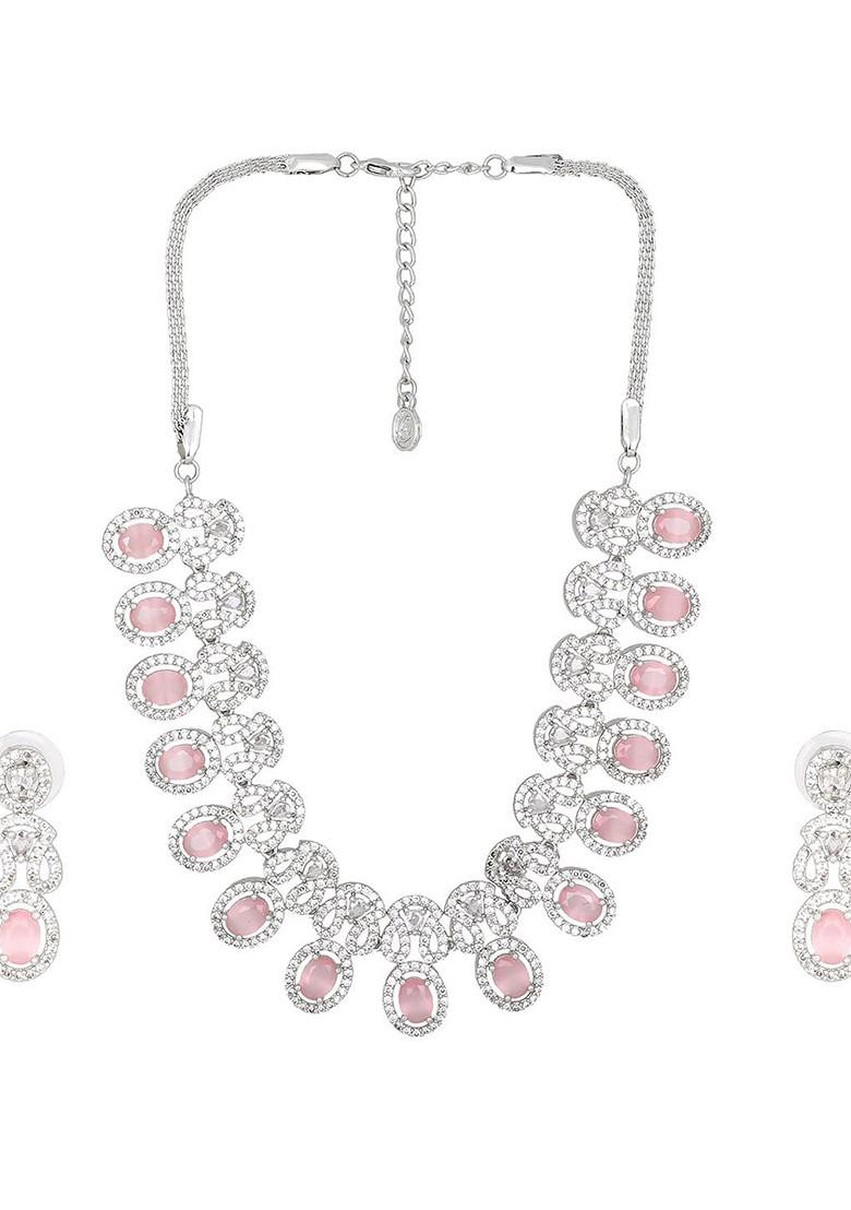 Silver Studded Rhodium Plated Necklace Set