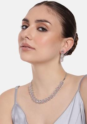 Silver Studded Rhodium Plated Necklace Set