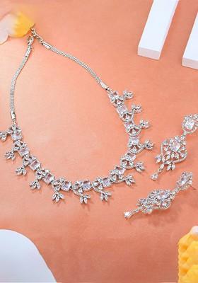 Silver Studded Rhodium Plated Necklace Set