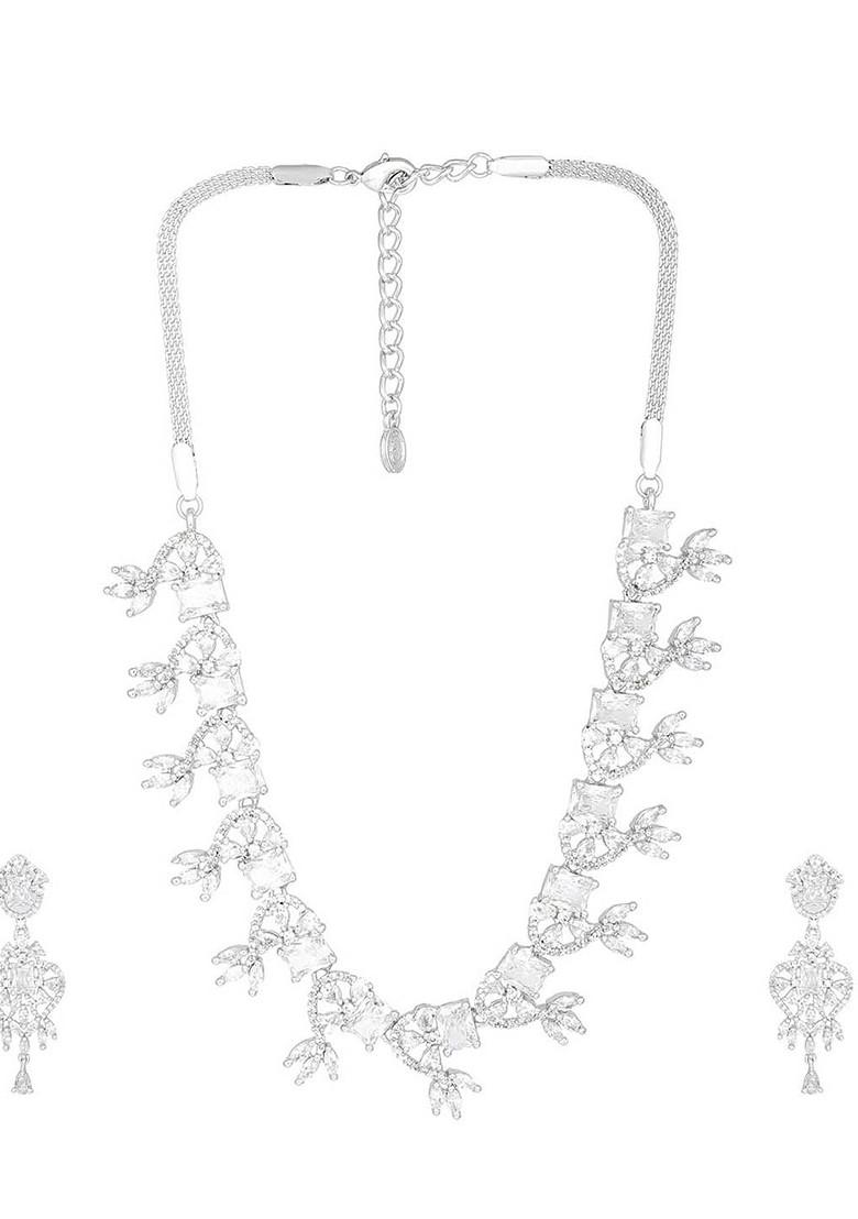 Silver Studded Rhodium Plated Necklace Set